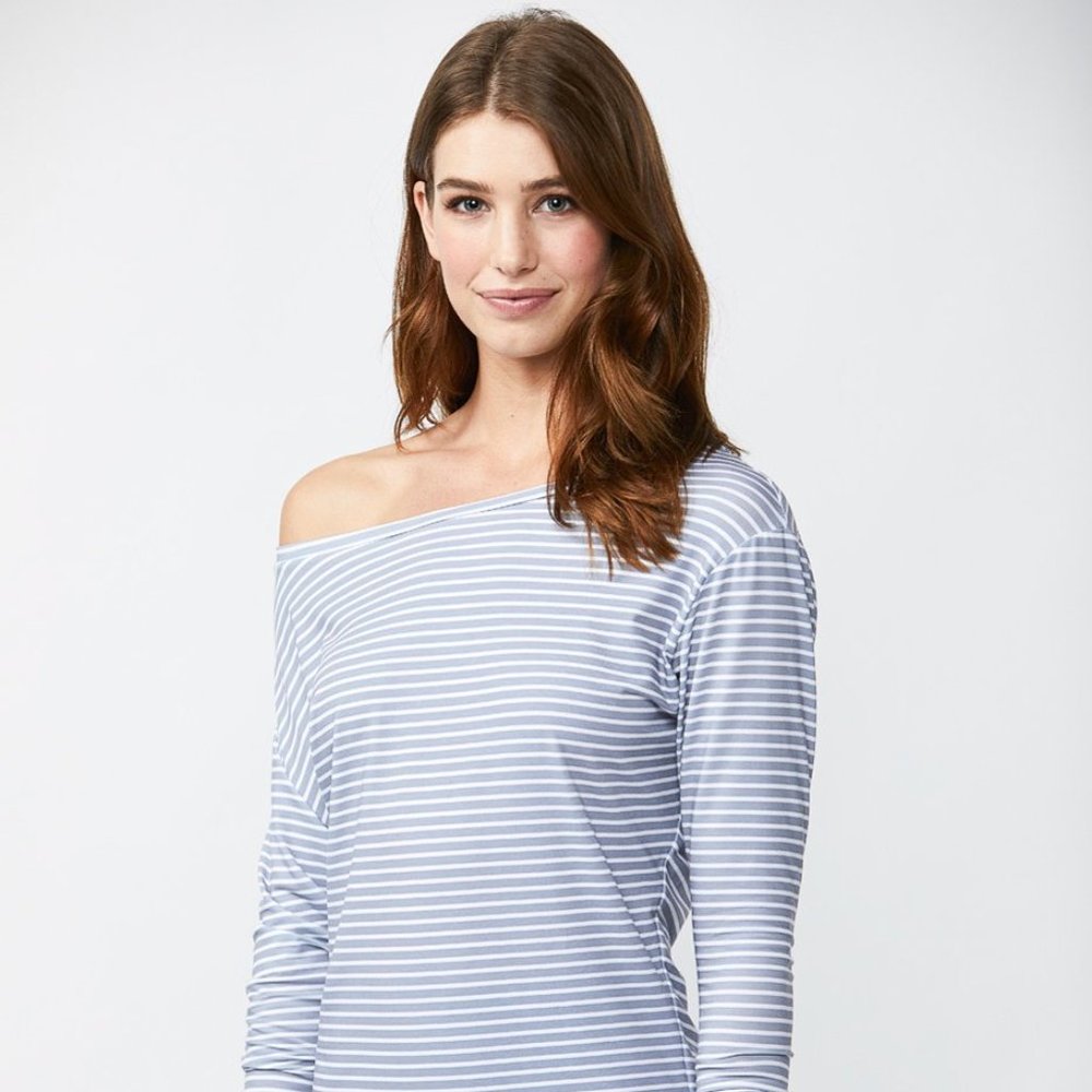 DYI - Grey & White Cold Shoulder Top